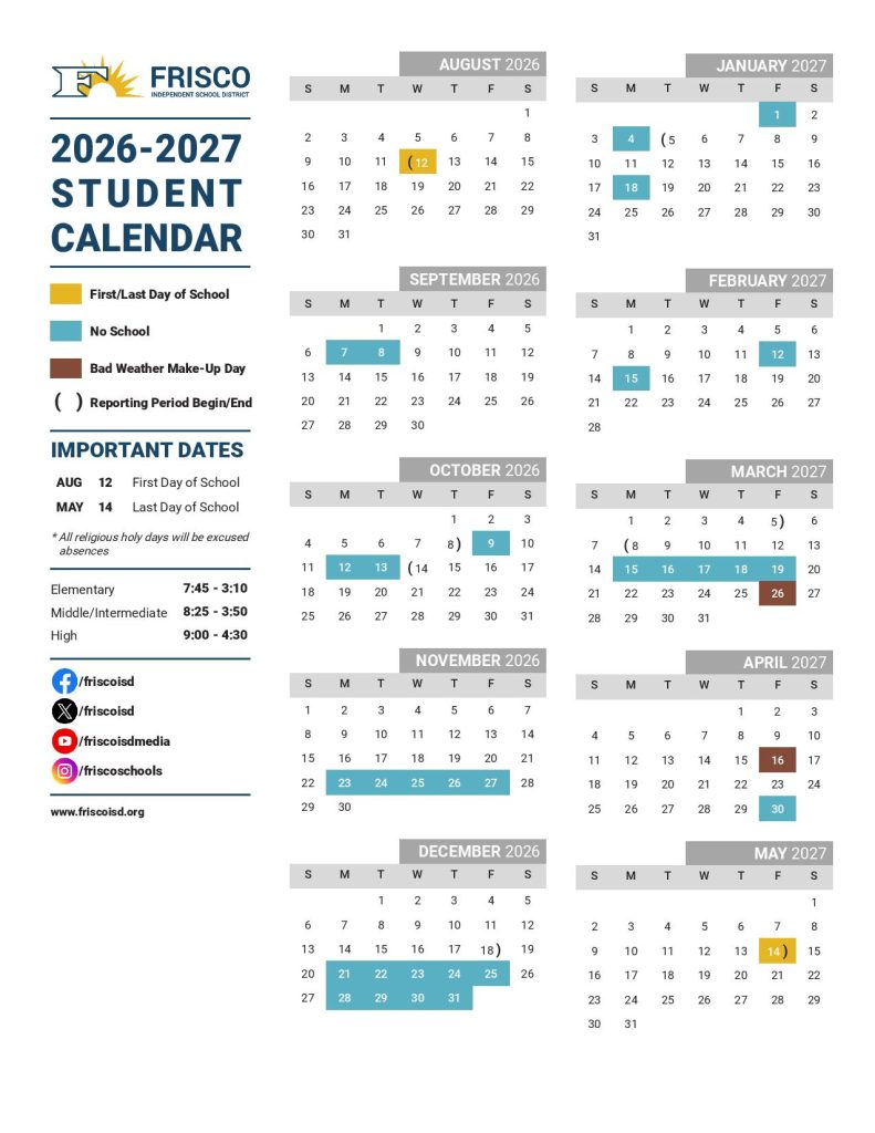 Frisco ISD School Calendar 2026-27