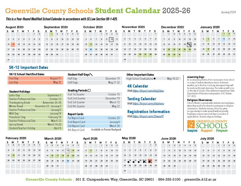 Greenville County Schools Calendar 20252026 GCSD Holidays