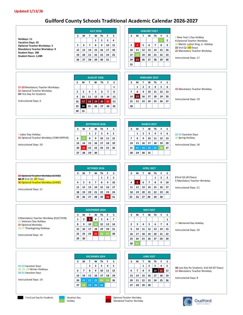 Guilford County Schools Calendar 2026-27