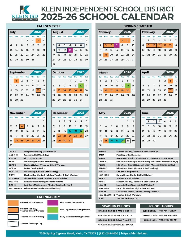 Klein ISD School Calendar 2025-2026