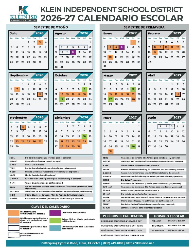 Klein ISD School Calendar 2026-27