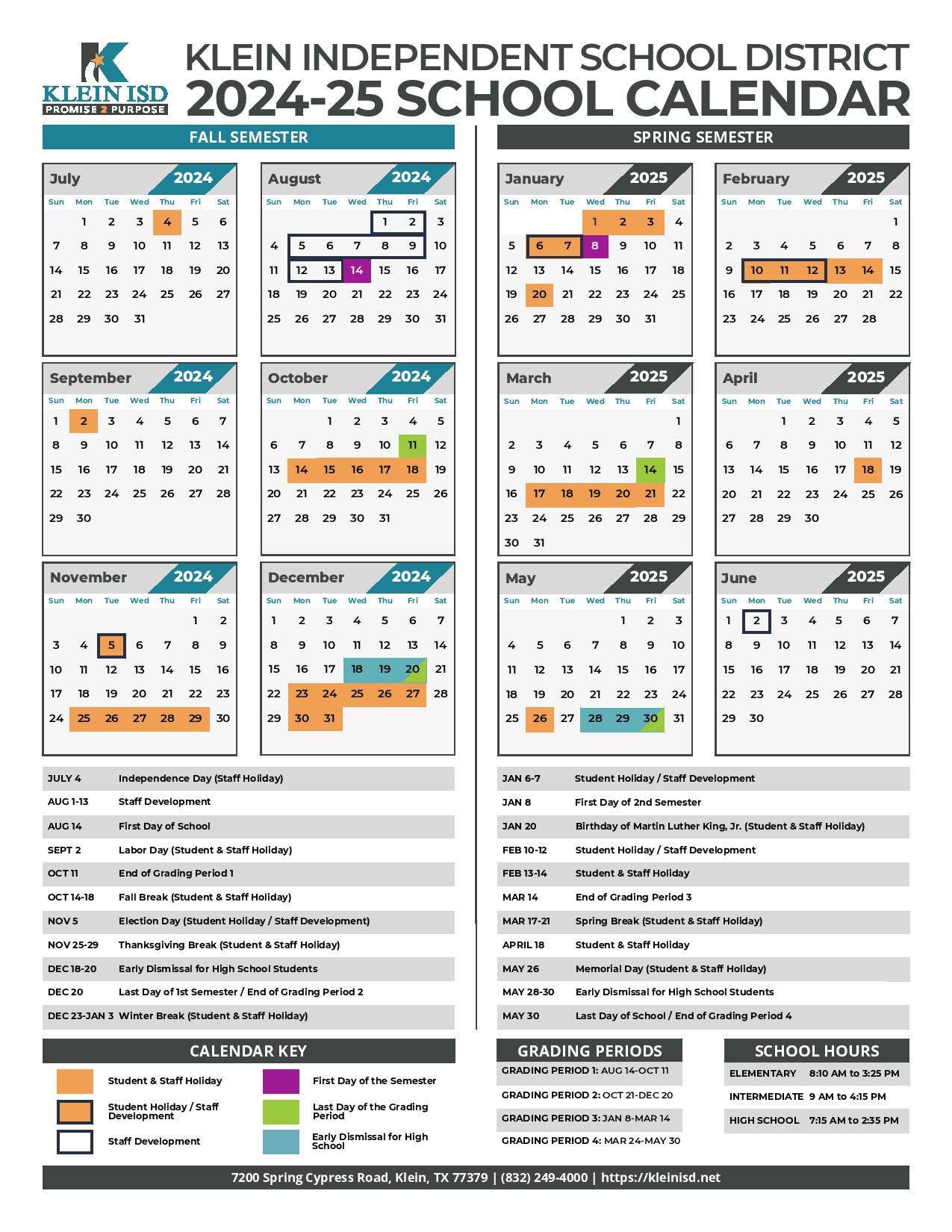 Klein ISD School Calendar 2024-2025 | Academic Schedule