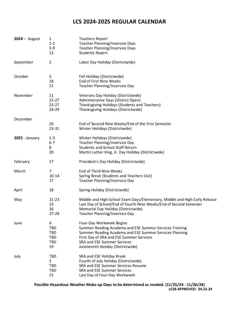 Leon County Schools Calendar