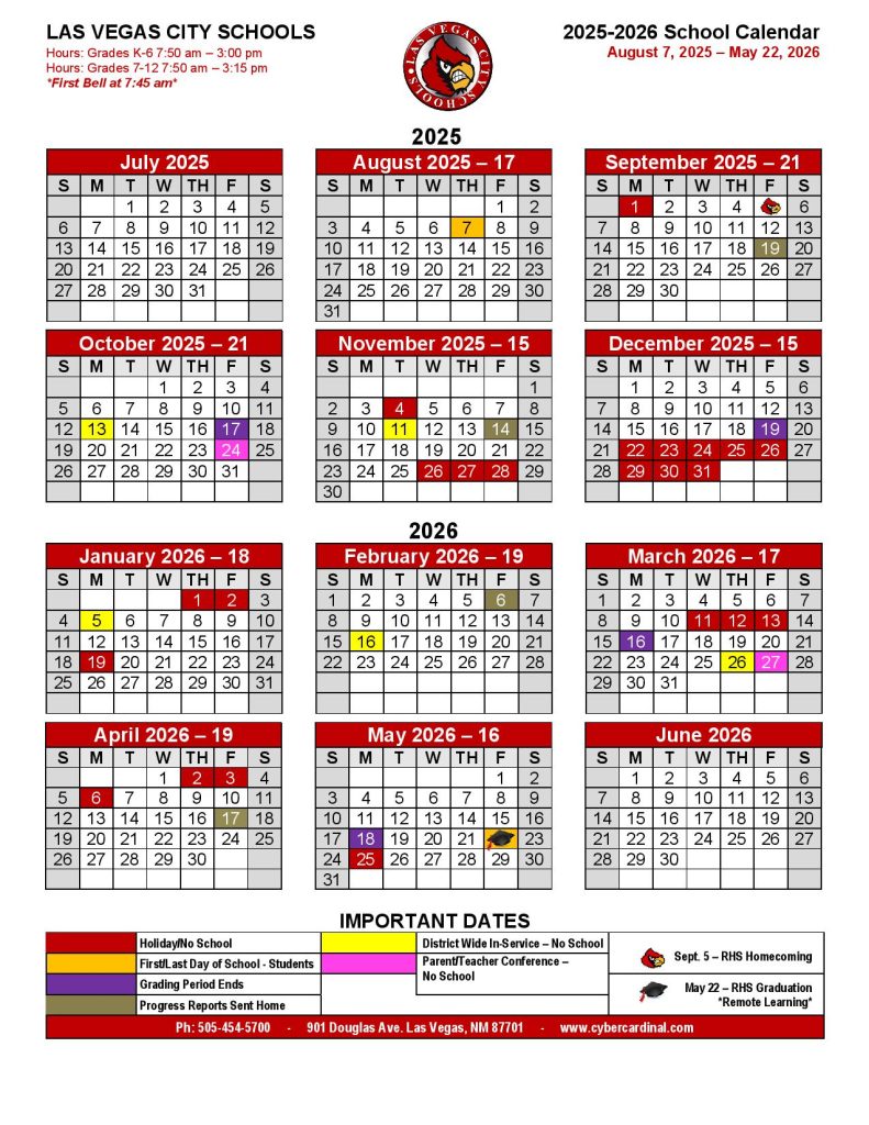 Las Vegas City Schools Calendar 2025-2026