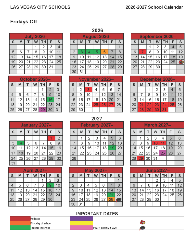 Las Vegas City Schools Calendar 2026-2027