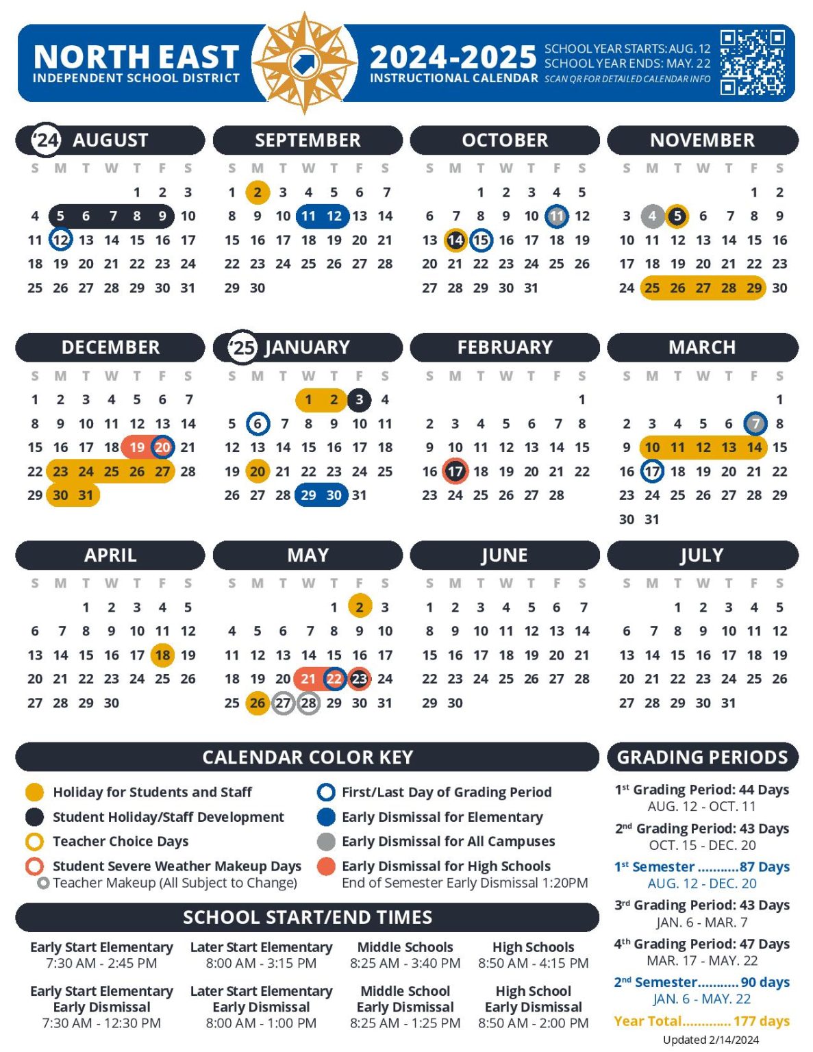 North East ISD Calendar 20252026 Student Calendar