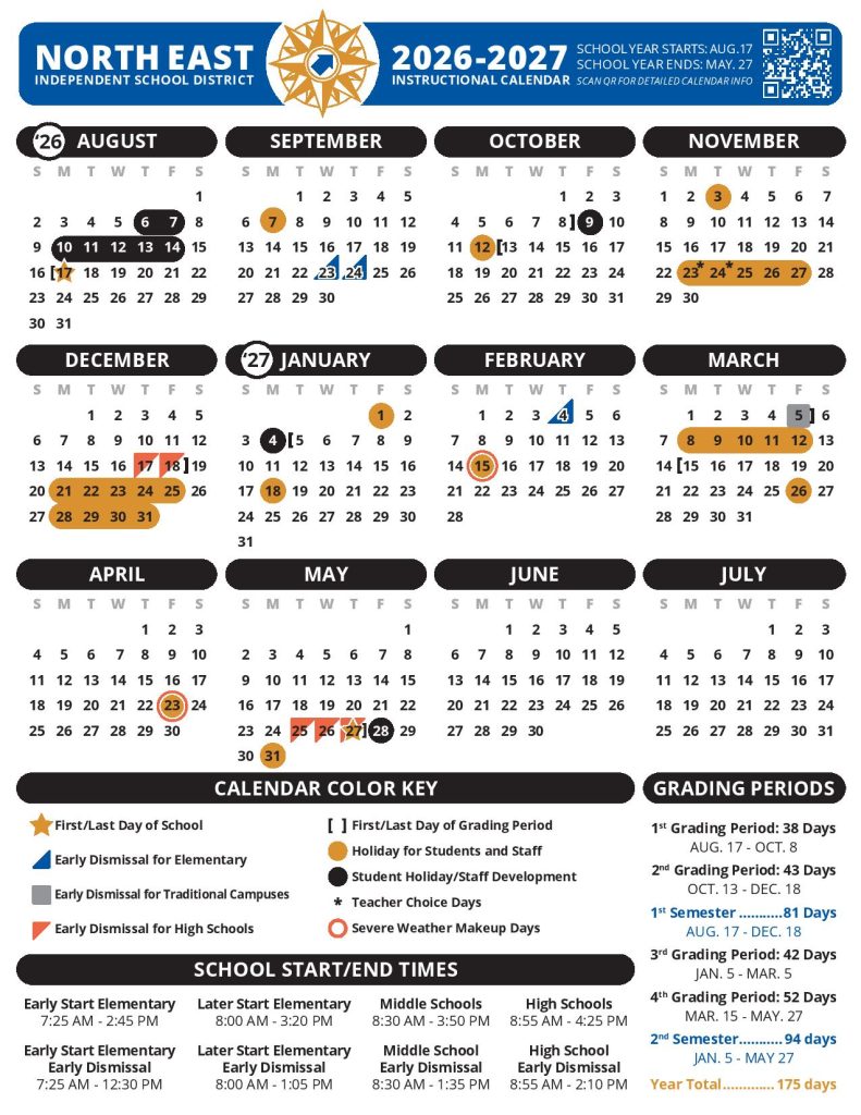 North East ISD Calendar 2026-2027