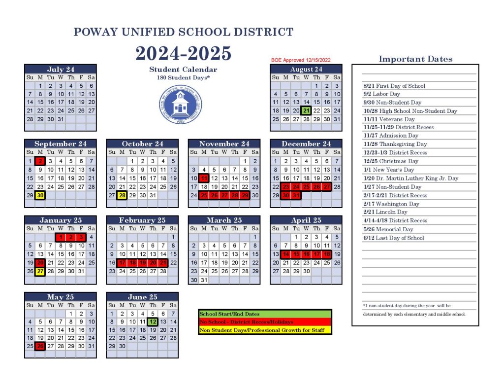 Poway Unified School District Calendar