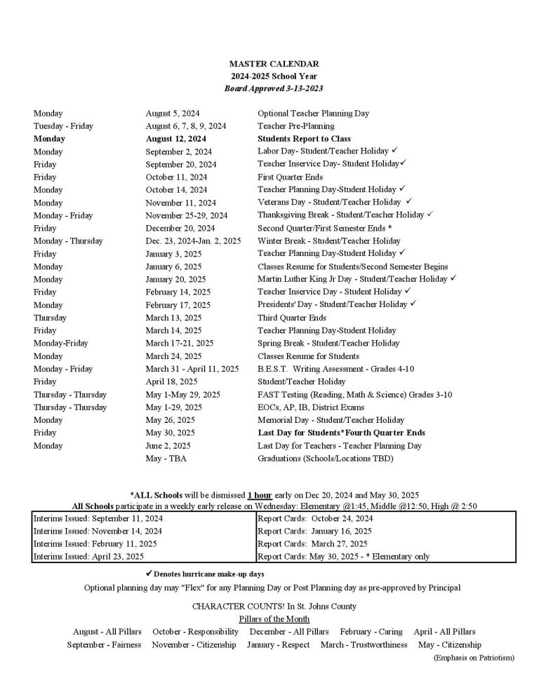 St Johns County Schools Calendar 2025 2026 SJCSD Calendar
