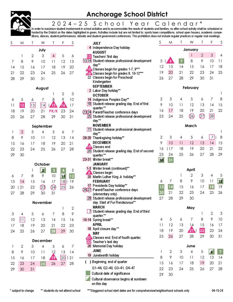Anchorage School District Calendar 20252026 ASD Holidays