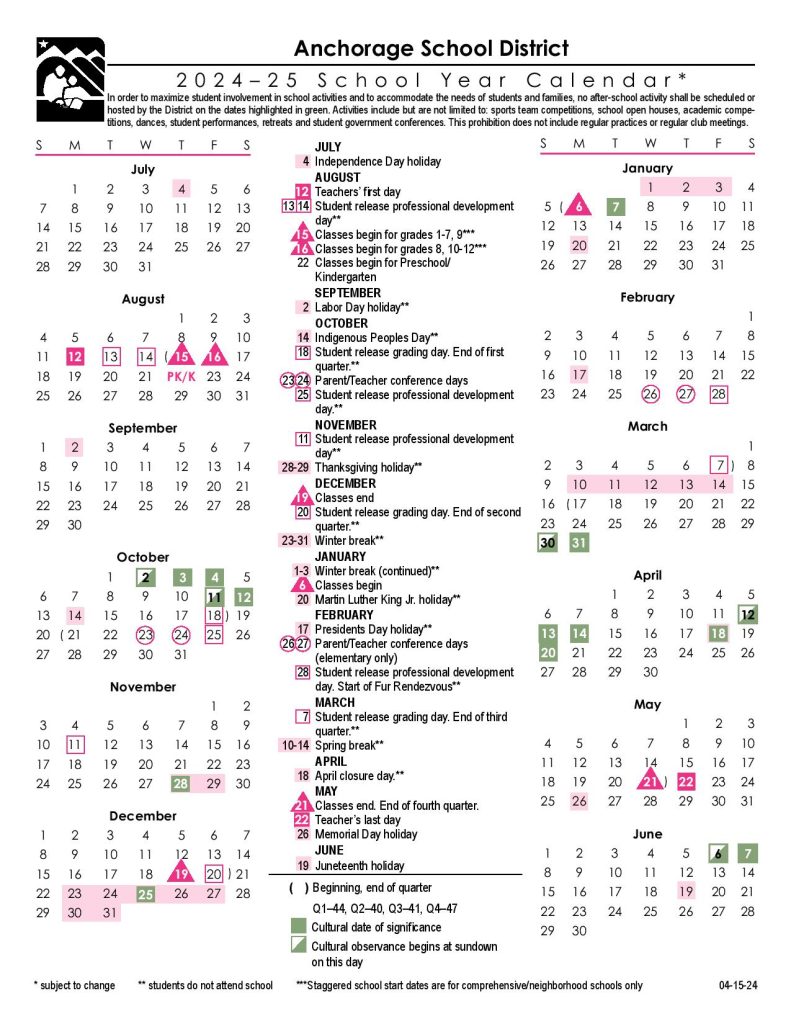 Anchorage School District Calendar