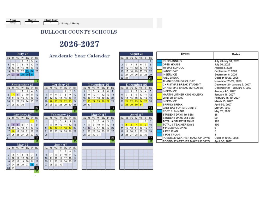 Bulloch County Schools Calendar 2026-27