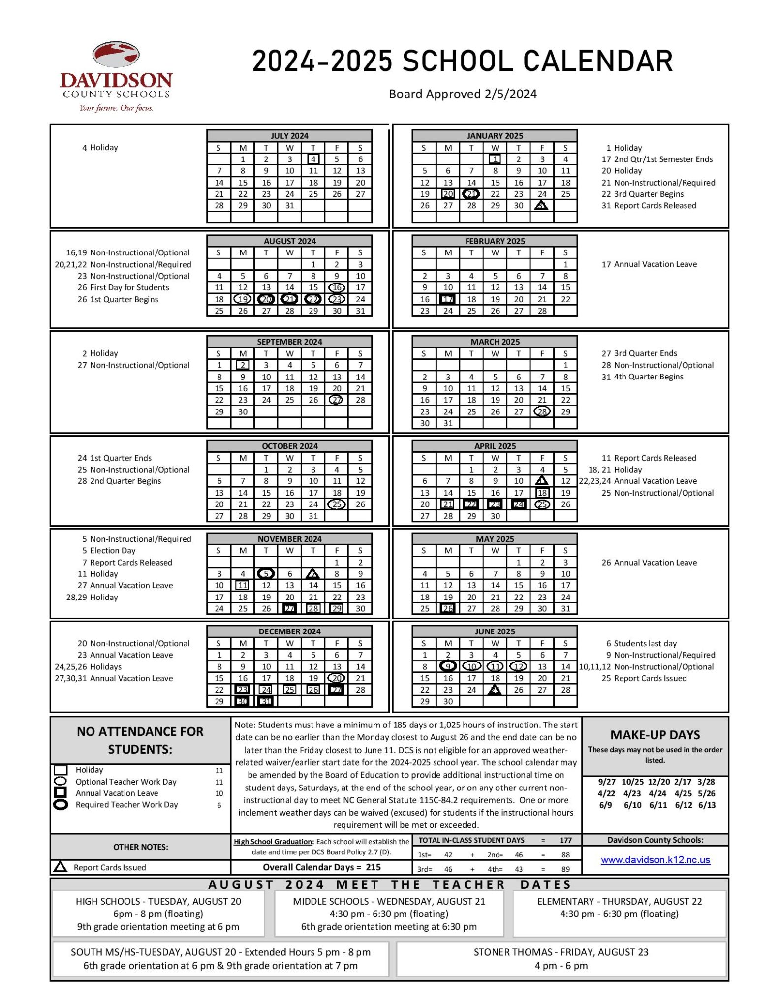 Davidson County Schools Calendar 202425 Academic Holidays