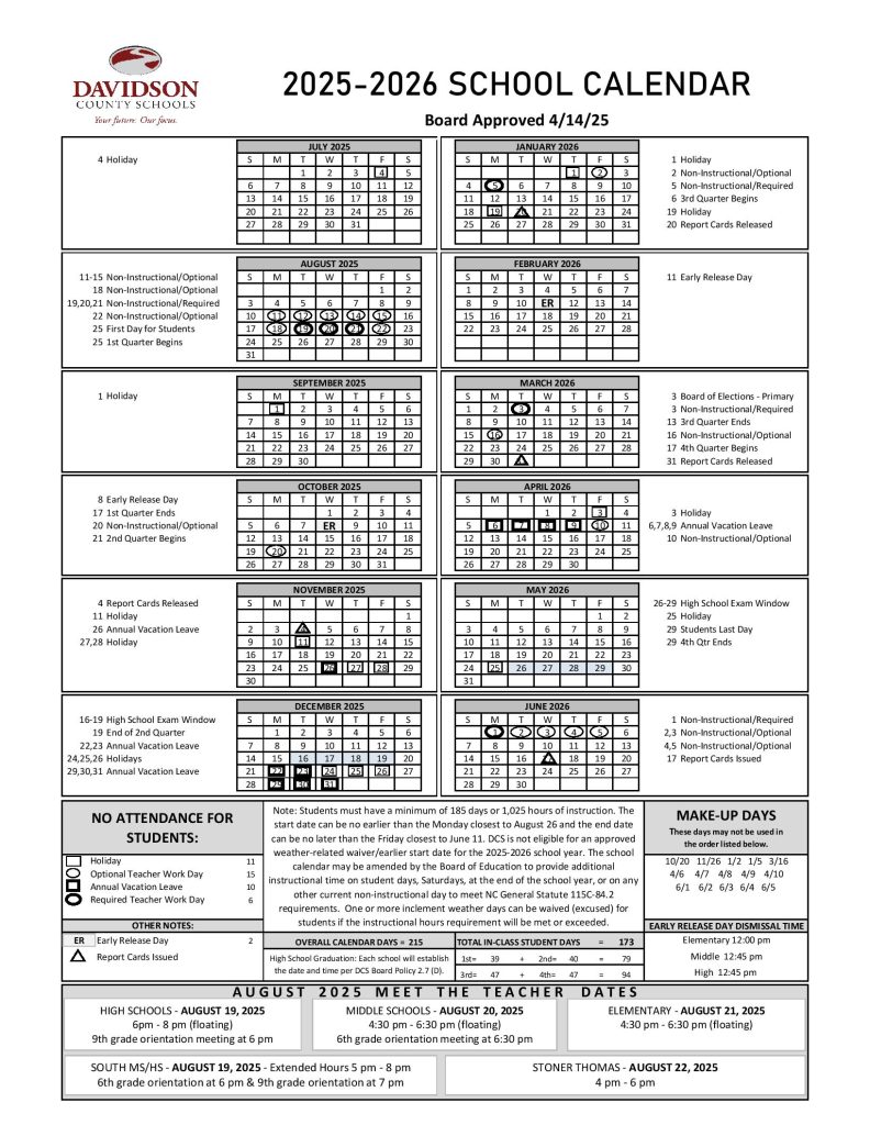 Davidson County Schools Calendar 2025