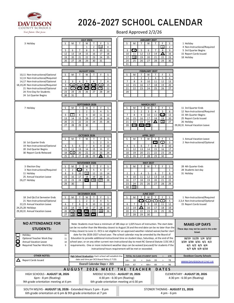 Davidson County Schools Calendar 2026-2027