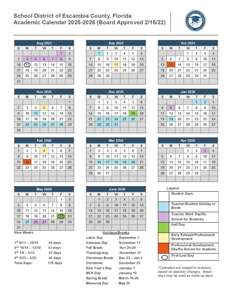 Escambia County School District Calendar 2025 26 ECSD Holiday Escambia County School District Calendar 2025 26 ECSD Holiday