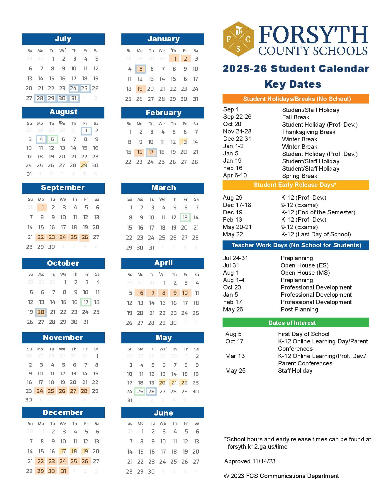 Forsyth County Schools Calendar 2025 2026 FCS Holidays