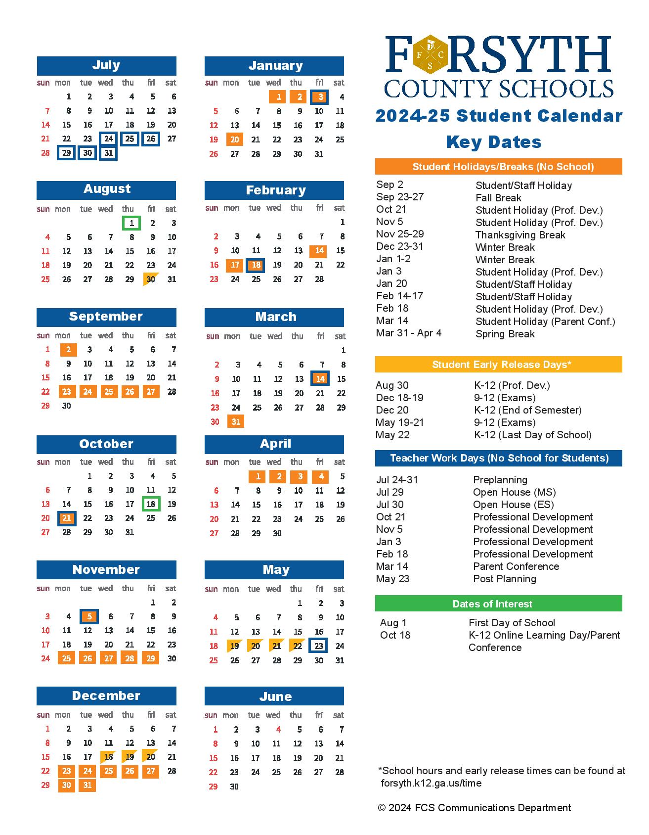 Forsyth County Schools Calendar 20242025 FCS Holidays