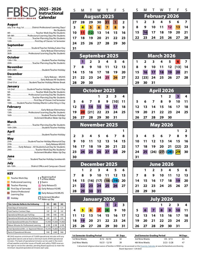 Fort Bend ISD Calendar 2025-2026