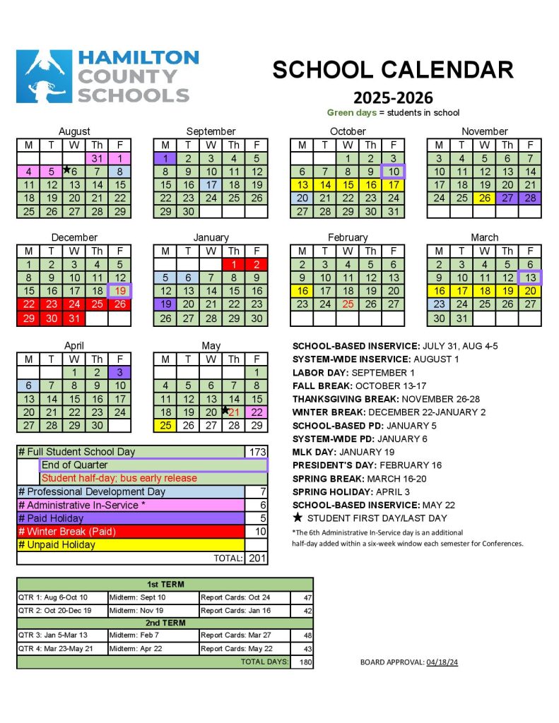 Hamilton County Schools Calendar 2025-2026
