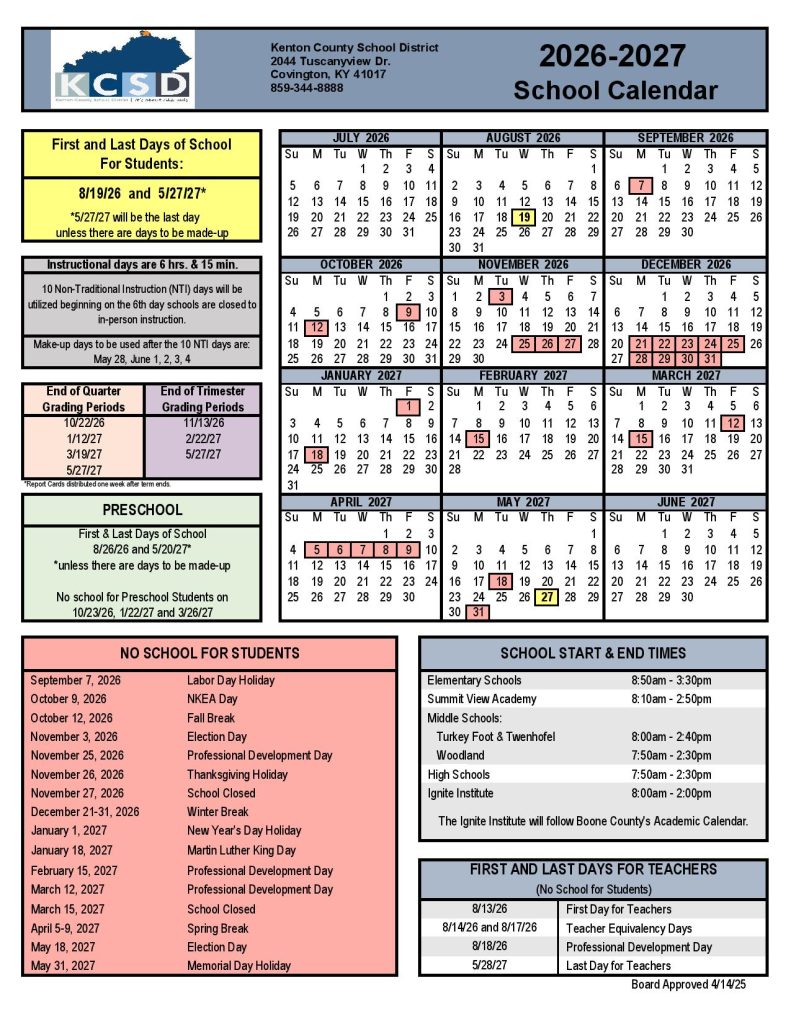 Kenton County Schools Calendar 2026-2027