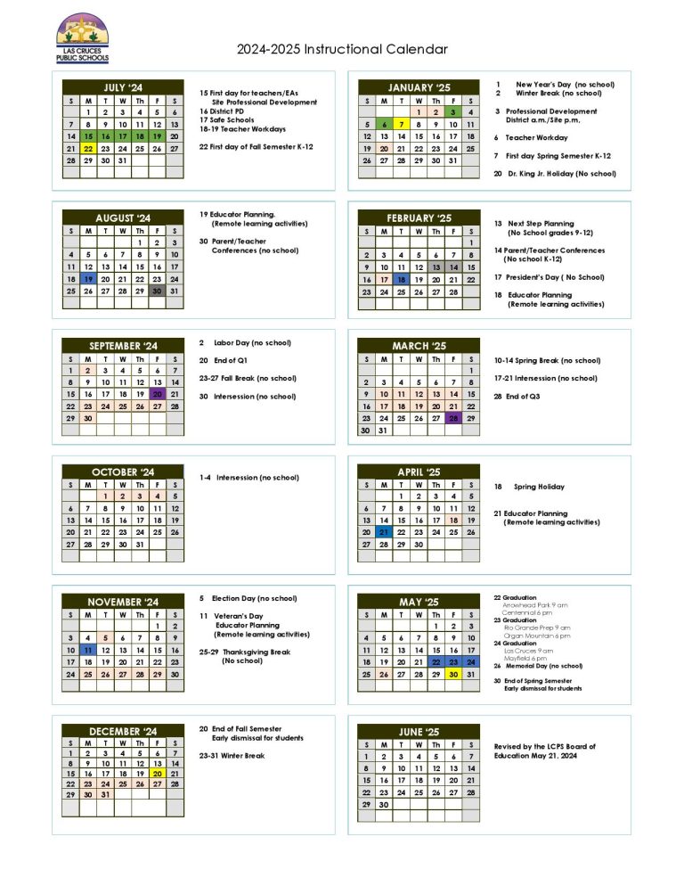 Las Cruces Public Schools Calendar 20242025 LCPS Holidays