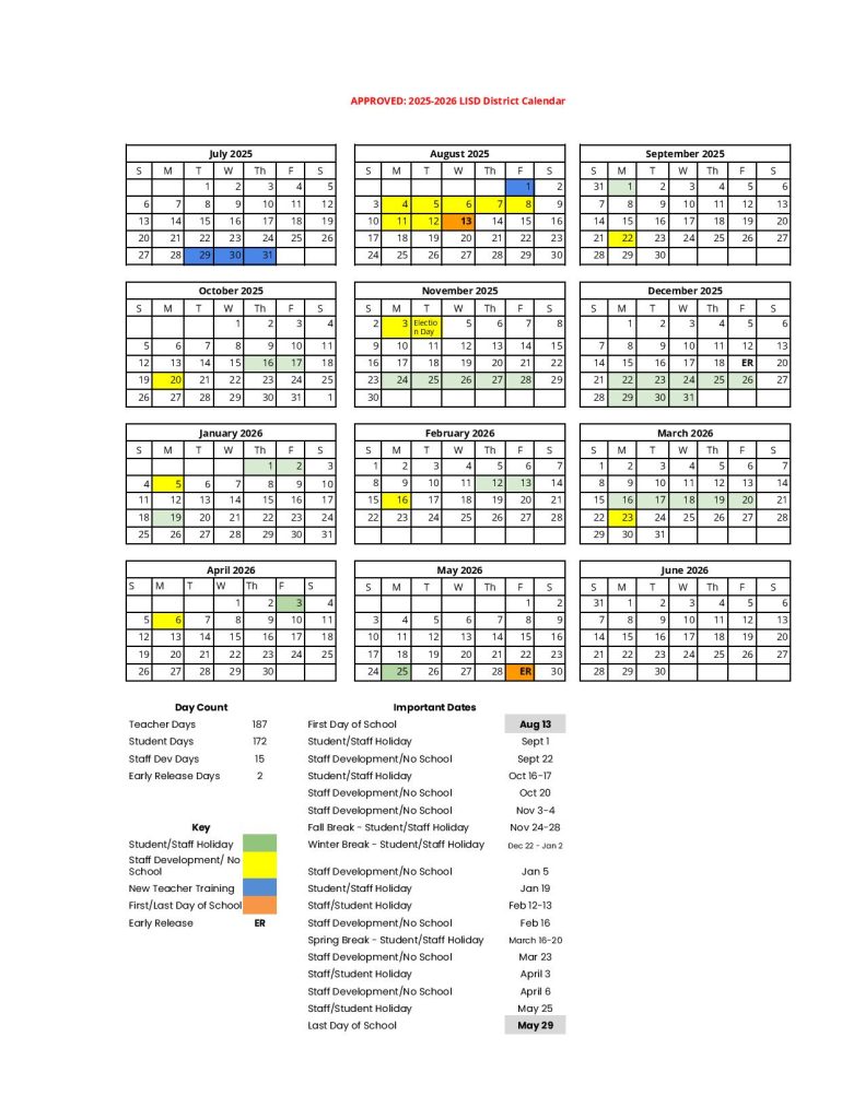 Leander ISD Calendar 2025