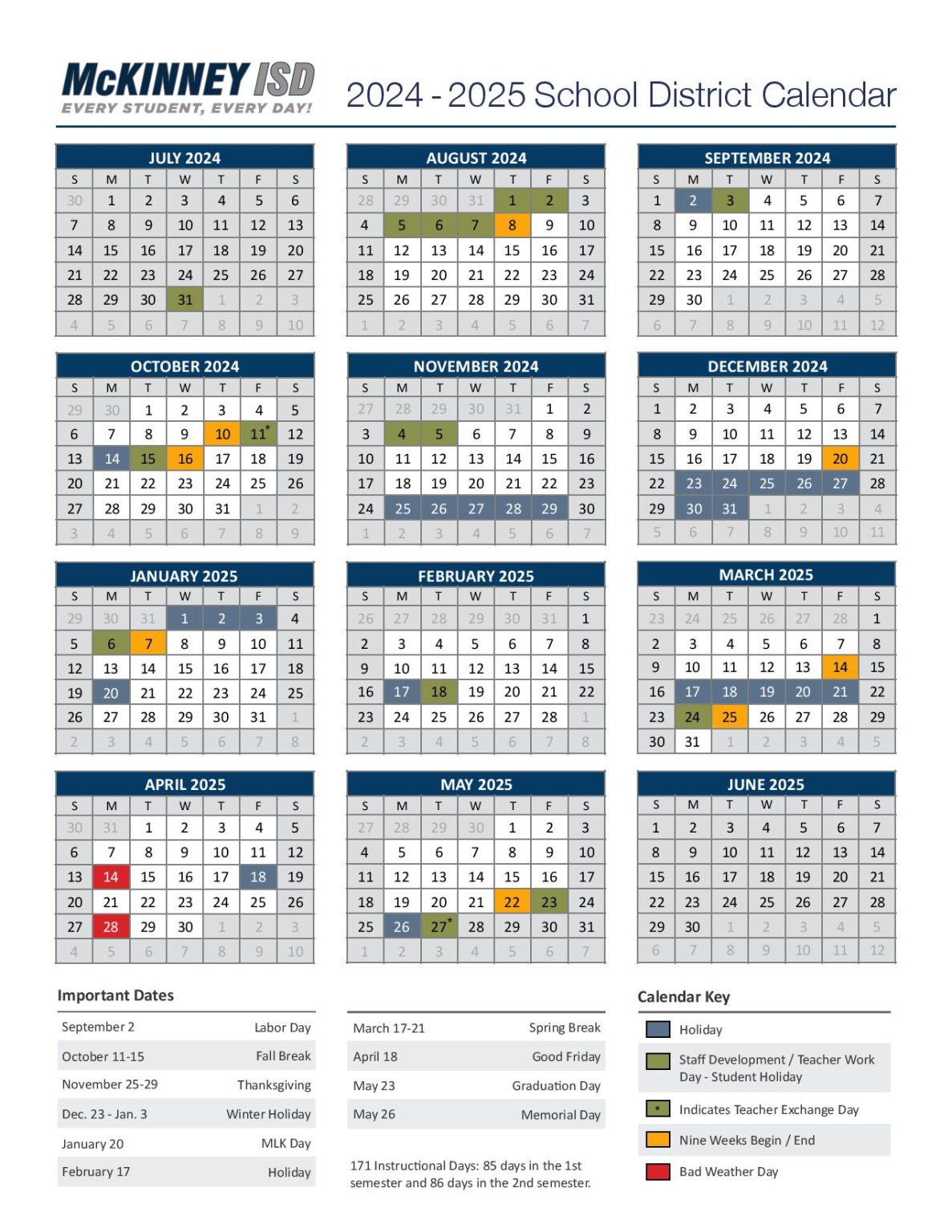 McKinney ISD Academic Calendar 20242025 MISD Holidays