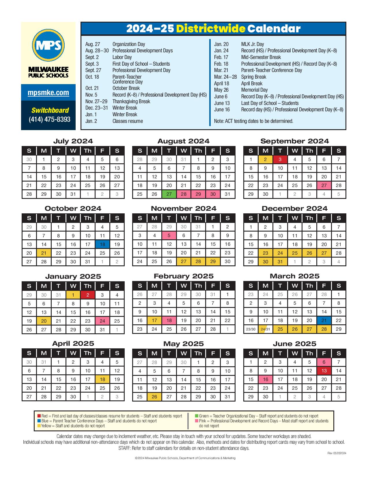 Milwaukee Public Schools Calendar 20242025 MPS Holidays