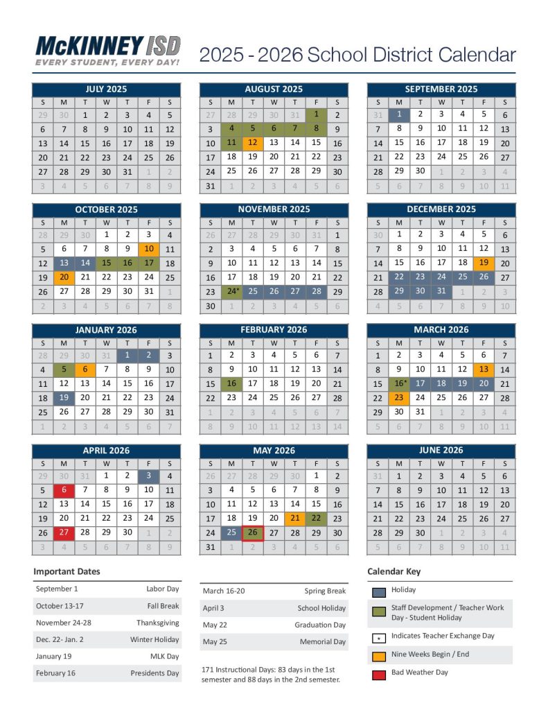 McKinney ISD Academic Calendar 2025-2026