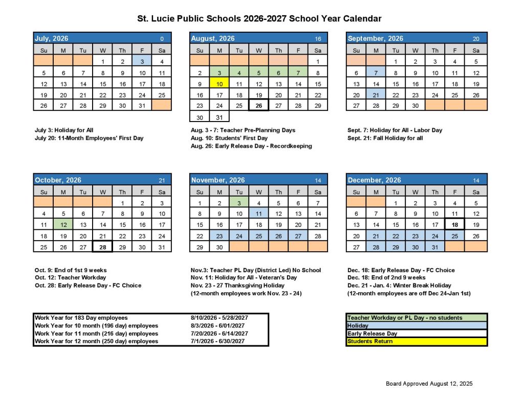 St Lucie County Schools Calendar 2026-2027