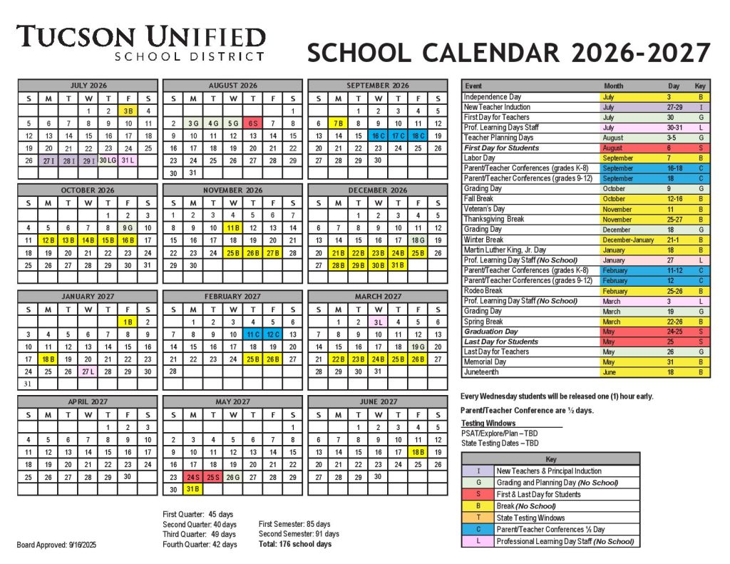 Tucson Unified School District Calendar 2026-2027
