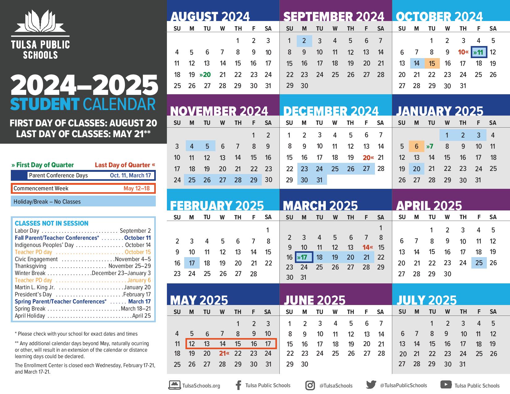 Tulsa Public Schools Calendar 2025 2026 Academic Holidays