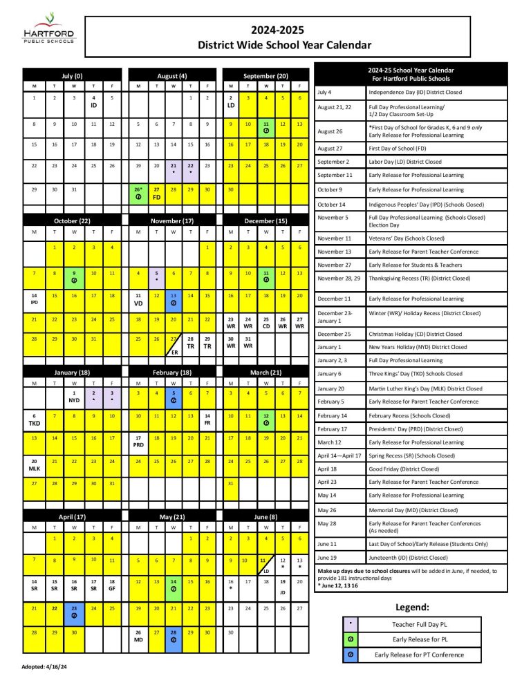 Hartford Public Schools Calendar 20242025 HPS Connecticut