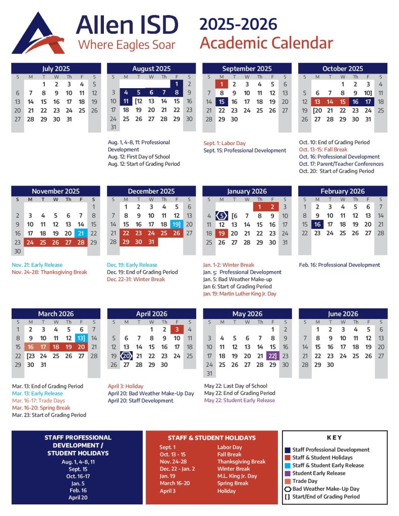 Allen Independent School District Calendar 2025