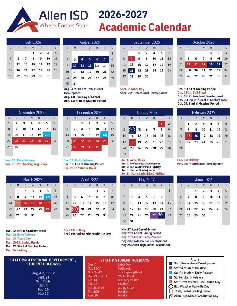 Allen Independent School District Calendar 2026-27