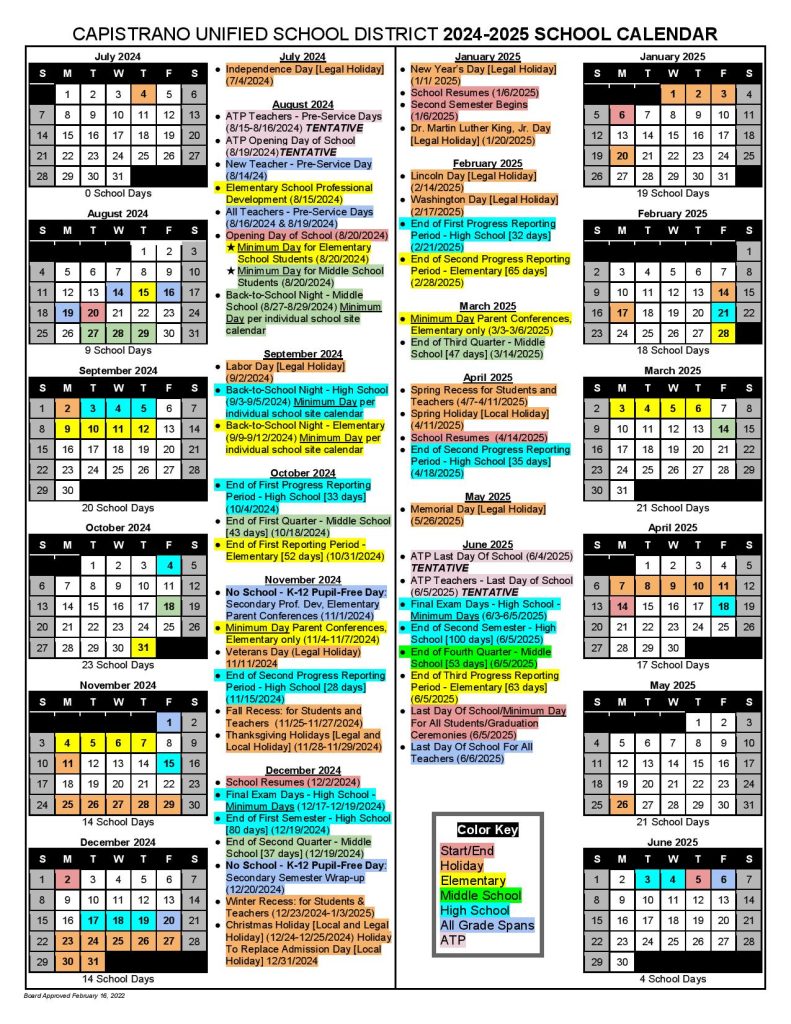 Capistrano Unified School District Calendar