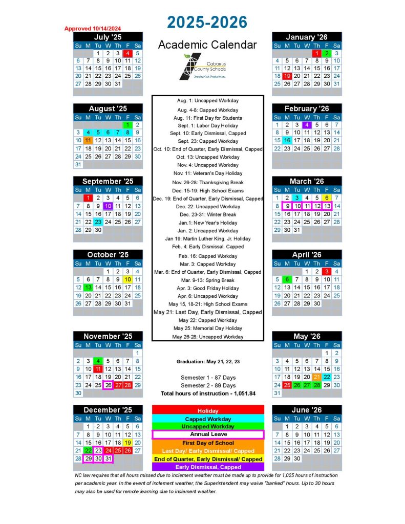 Cabarrus County Schools Calendar 2025