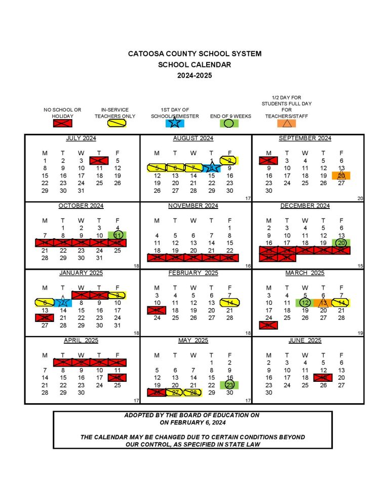 Catoosa County Schools Calendar 202425 First/Last Day