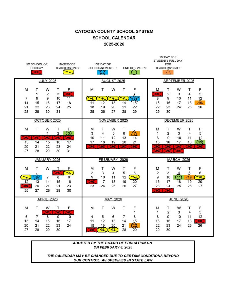 Catoosa County Schools Calendar 2025-2026