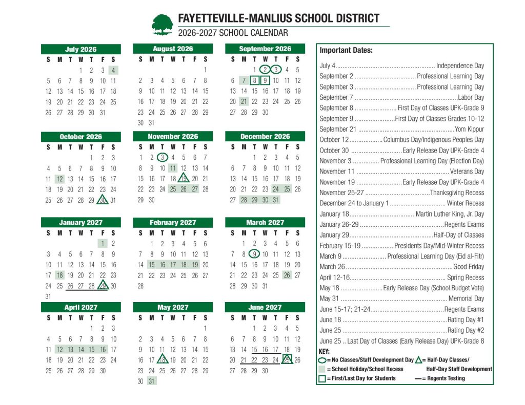 Fayetteville Manlius School District Calendar 2026-2027