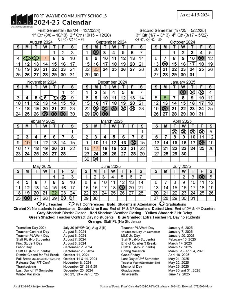 Fort Wayne Schools Calendar