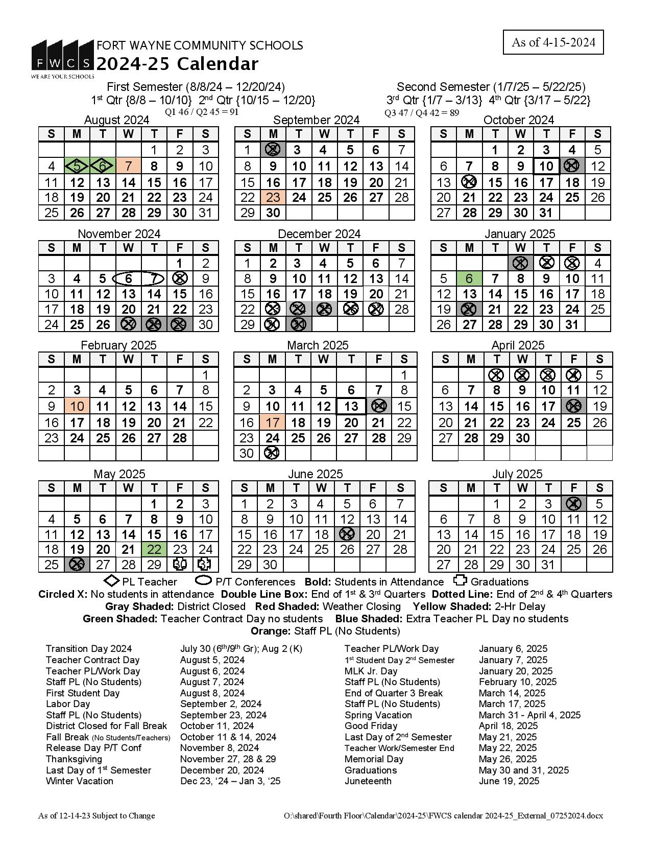 Fort Wayne Schools Calendar 2024-25 | FWCS Holidays fort-wayne-schools-calendar-2024-25-fwcs-holidays
