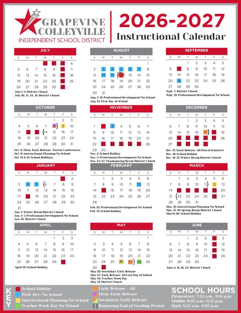 Grapevine Colleyville ISD Calendar 2026-2027