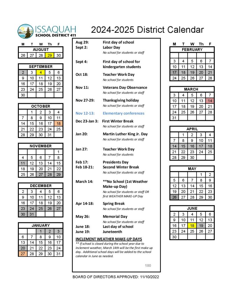 Issaquah School District Calendar