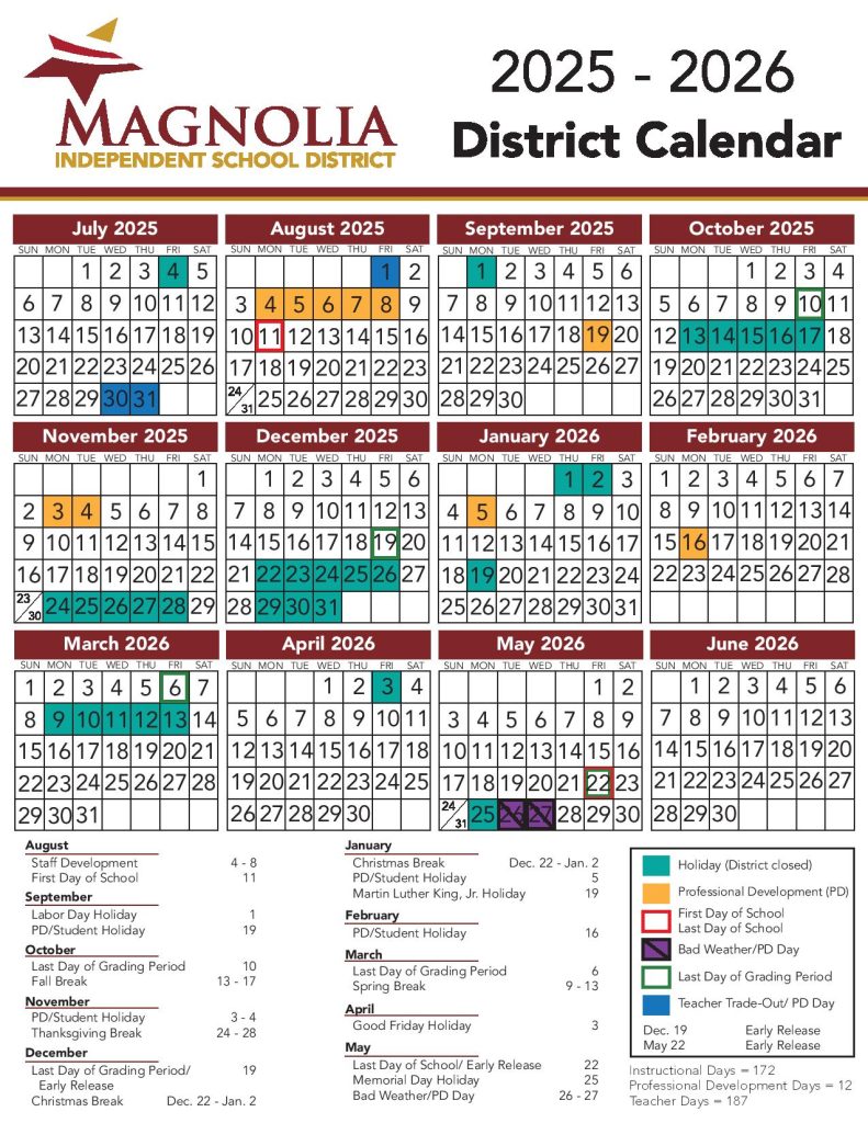Magnolia ISD Schools Calendar 2025
