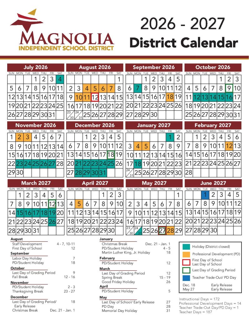 Magnolia ISD Schools Calendar 2026-2027