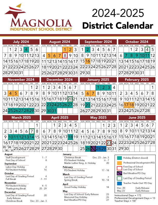 Magnolia ISD Schools Calendar 20242025 Academic Holidays