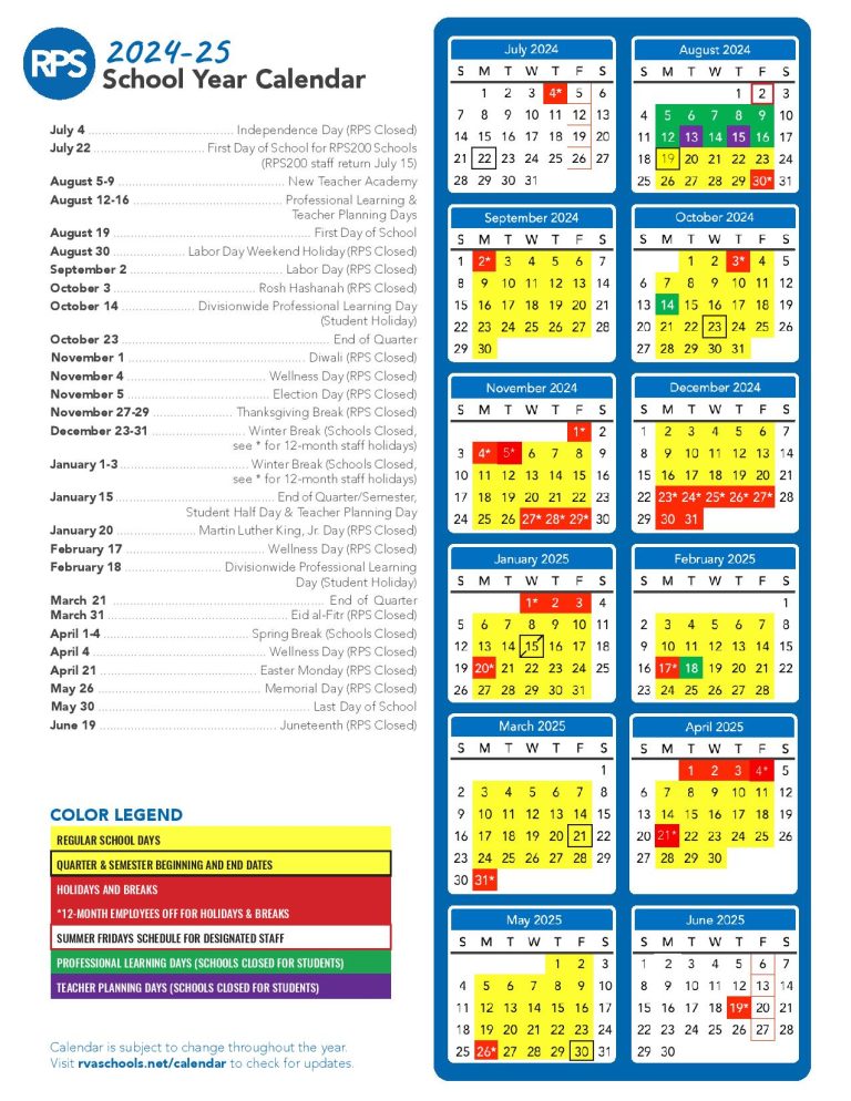 Richmond Public Schools Calendar 202425 RPS Virginia