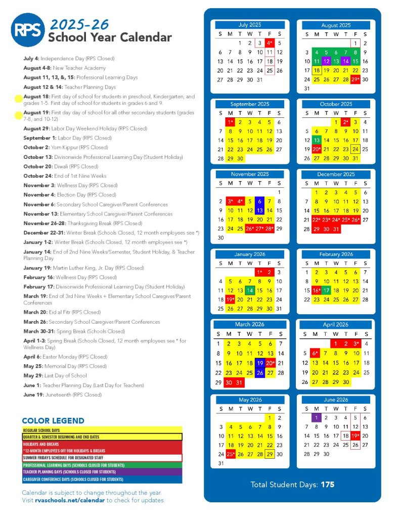 Richmond Public Schools Calendar 2025